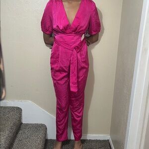 High-Waist Fuchsia Wrap Jumpsuit
